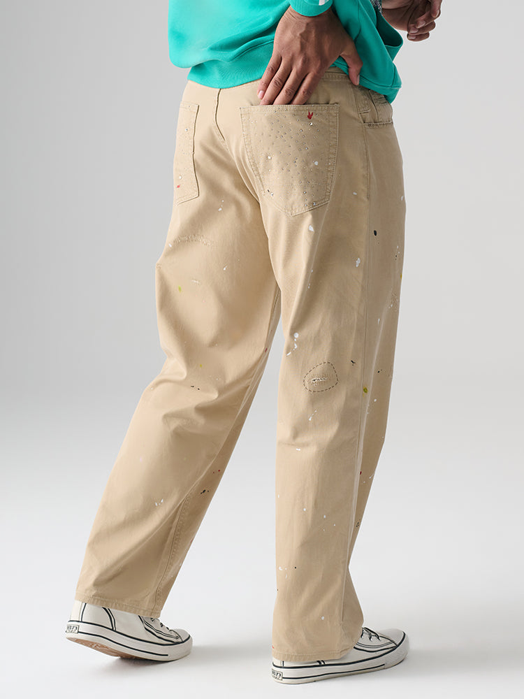 tch cartton print casual balloon leg jeans khaki1 HighEnd Luxury Streetwear Brand Official Showcase