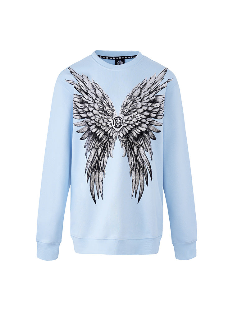 tch casual cotton rhinestone wings sweatshirt lightblue HighEnd Luxury Streetwear Brand Official Showcase