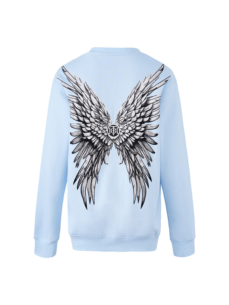 tch casual cotton rhinestone wings sweatshirt lightblue HighEnd Luxury Streetwear Brand Official Showcase