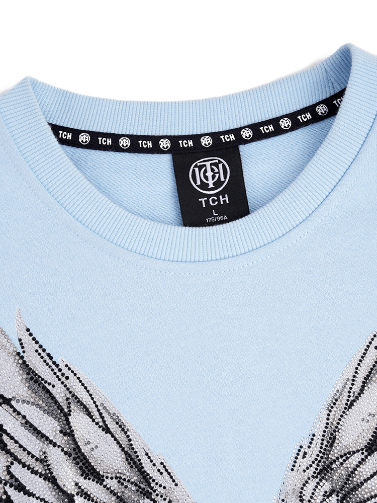 tch casual cotton rhinestone wings sweatshirt lightblue HighEnd Luxury Streetwear Brand Official Showcase