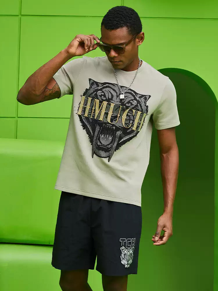 tch causal rhinestone cheetah tee t-shirt whiteandgrey HighEnd Luxury Streetwear Brand Official Showcase