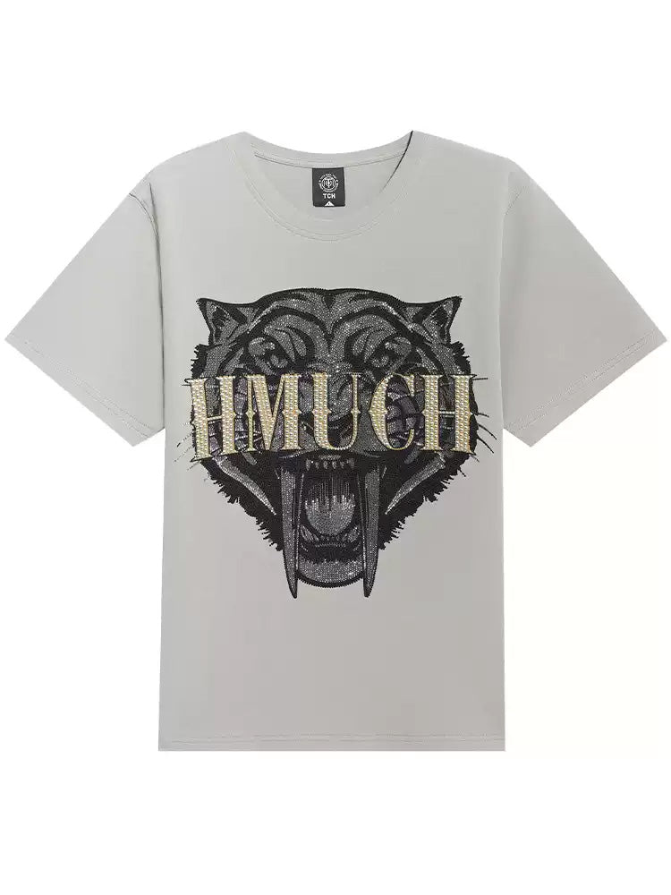 tch causal rhinestone cheetah tee t-shirt whiteandgrey HighEnd Luxury Streetwear Brand Official Showcase