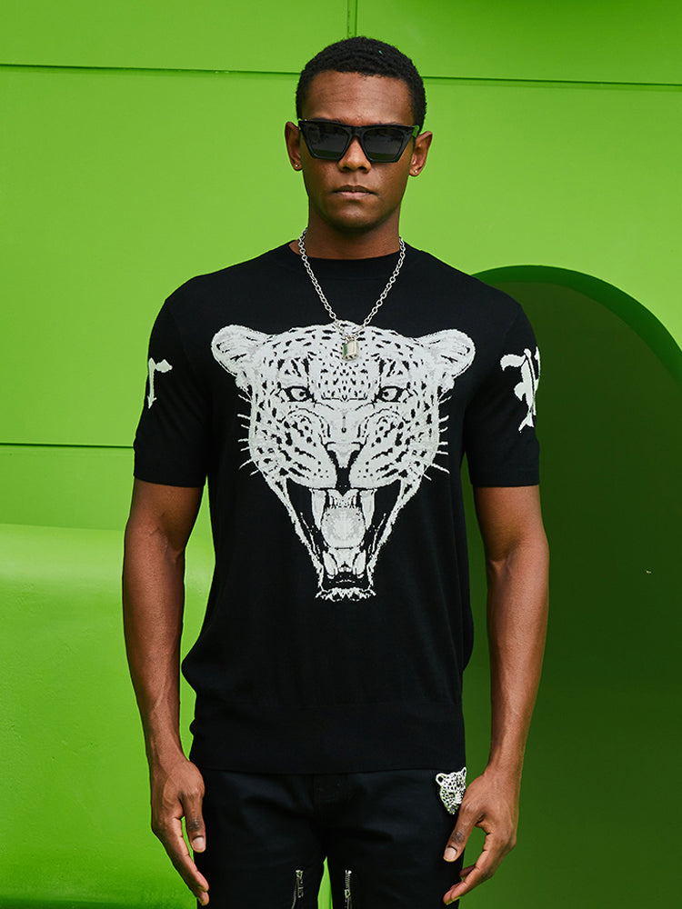 tch cheetah rhinestone knit t-shirt black HighEnd Luxury Streetwear Brand Official Showcase