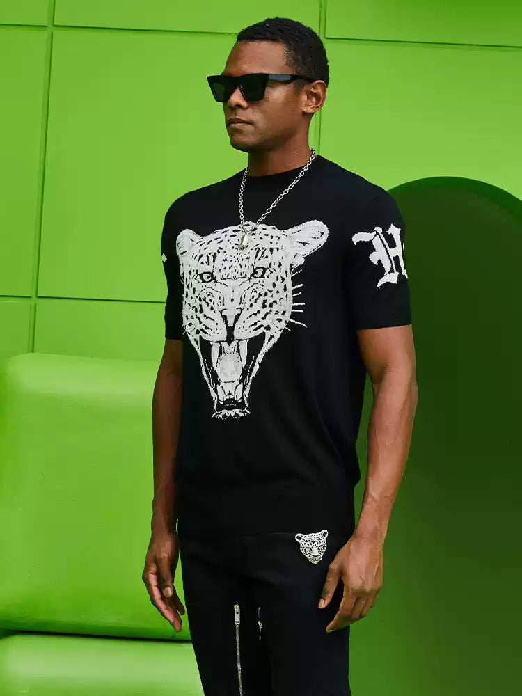 tch cheetah rhinestone knit t-shirt black HighEnd Luxury Streetwear Brand Official Showcase