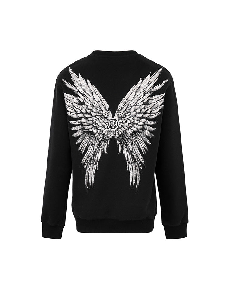 TCH Cotton Rhinestone Wings Sweatshirt black HighEnd Luxury Streetwear Brand Official Showcase