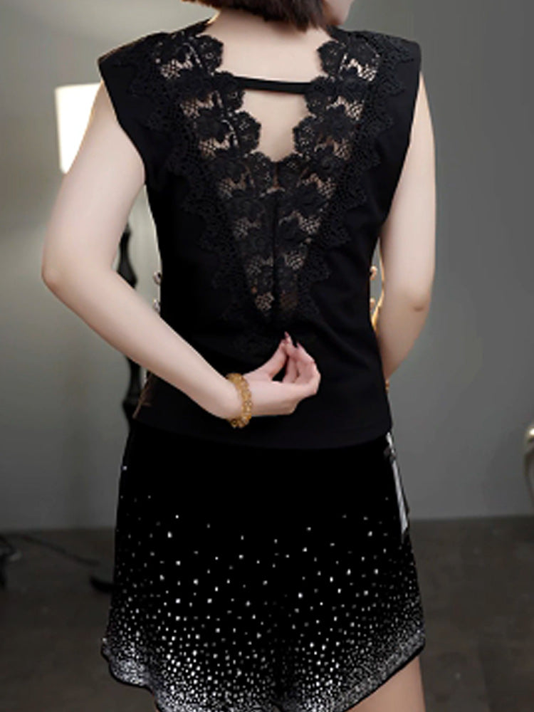 tch crystal-embellished lace contrast tank top black HighEnd Luxury Streetwear Brand Official Showcase