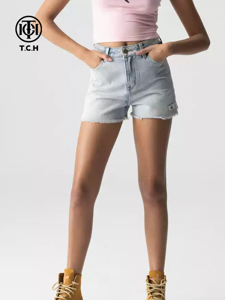 tch crystal-embellished skinny denim shorts lightblue HighEnd Luxury Streetwear Brand Official Showcase