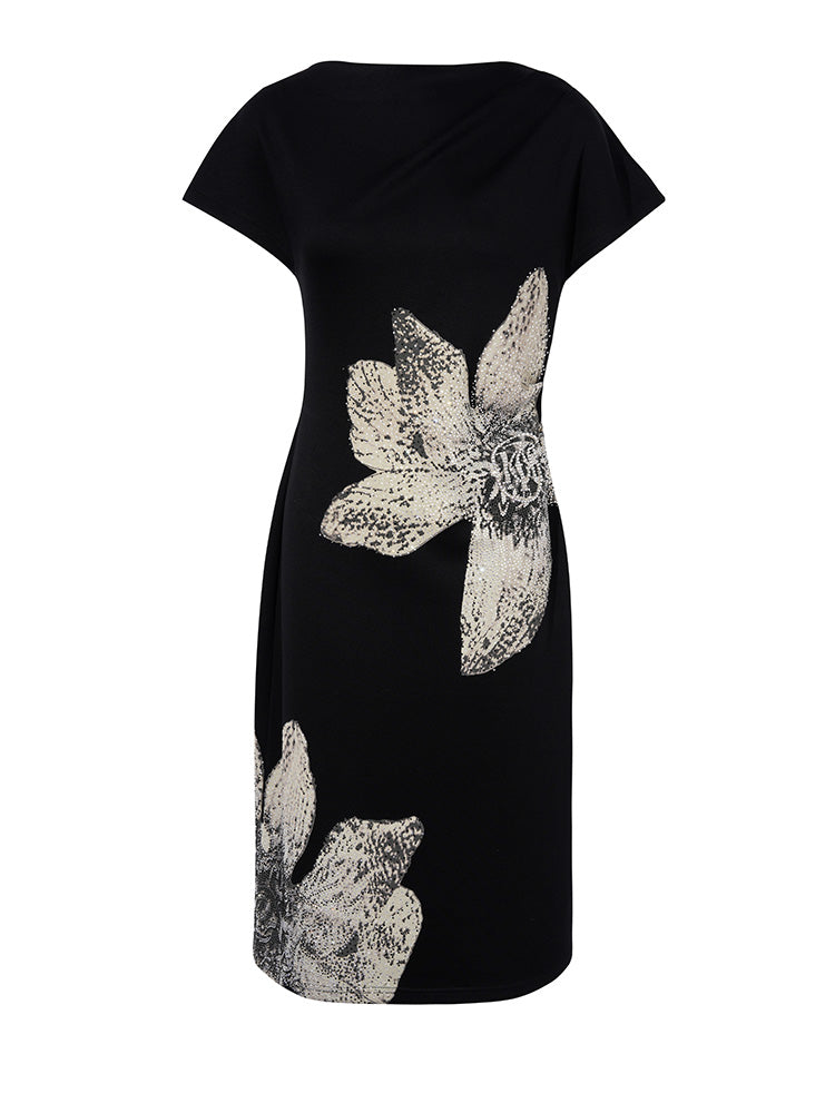 TCH Crystal-Embroidered Floral Midi Dress black HighEnd Luxury Streetwear Brand Official Showcase
