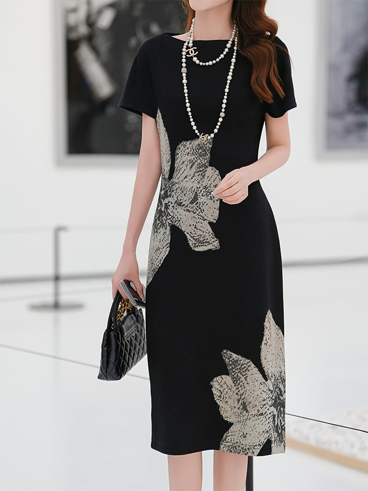 TCH Crystal-Embroidered Floral Midi Dress black HighEnd Luxury Streetwear Brand Official Showcase