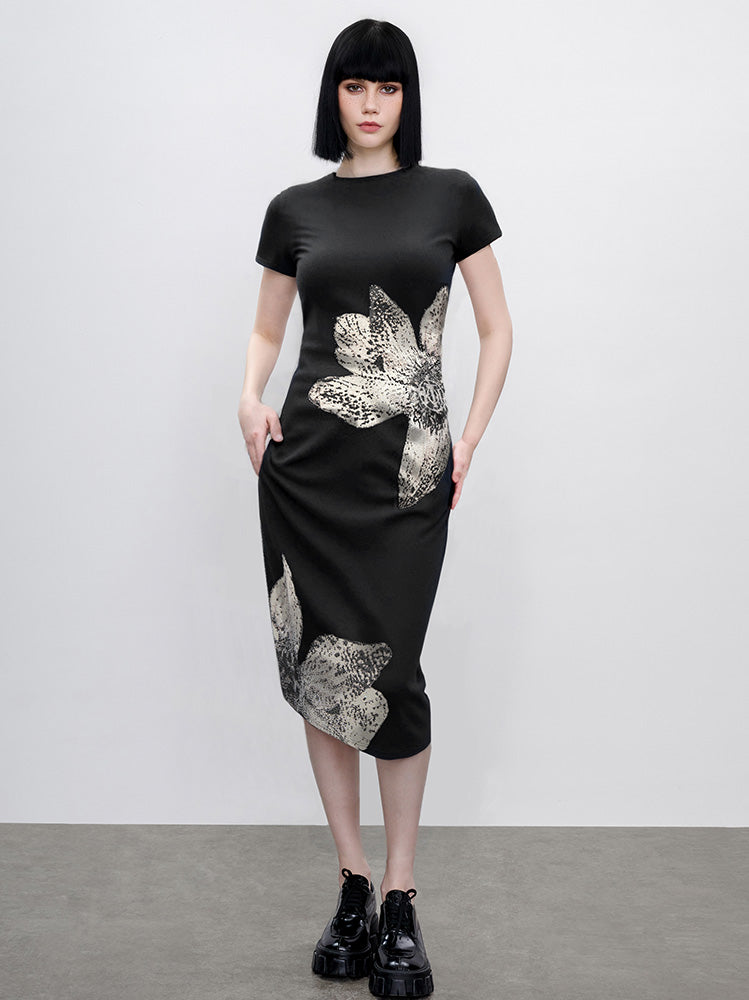 TCH Crystal-Embroidered Floral Midi Dress black HighEnd Luxury Streetwear Brand Official Showcase