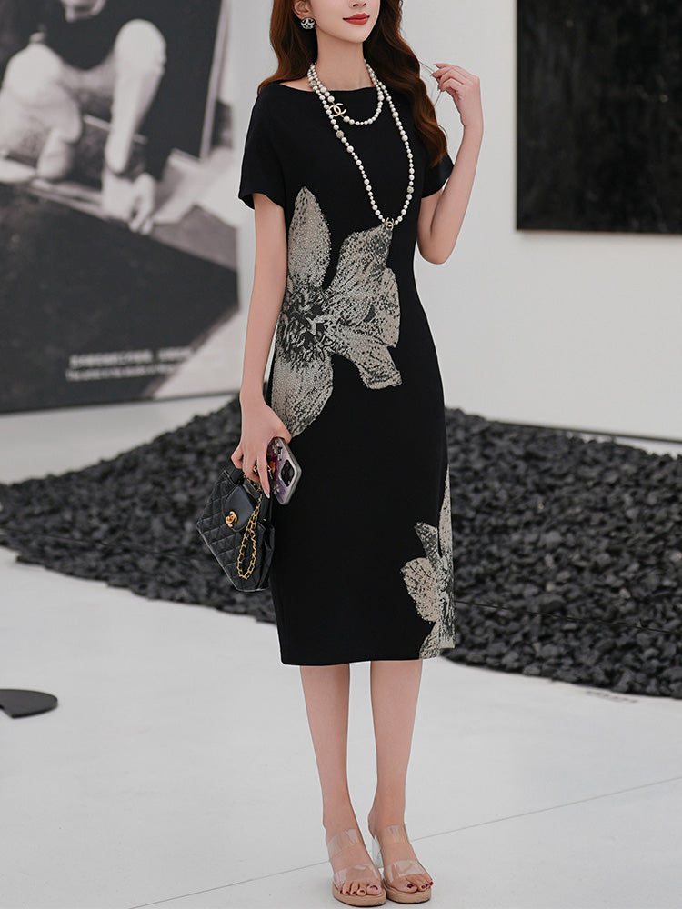 TCH Crystal-Embroidered Floral Midi Dress black HighEnd Luxury Streetwear Brand Official Showcase