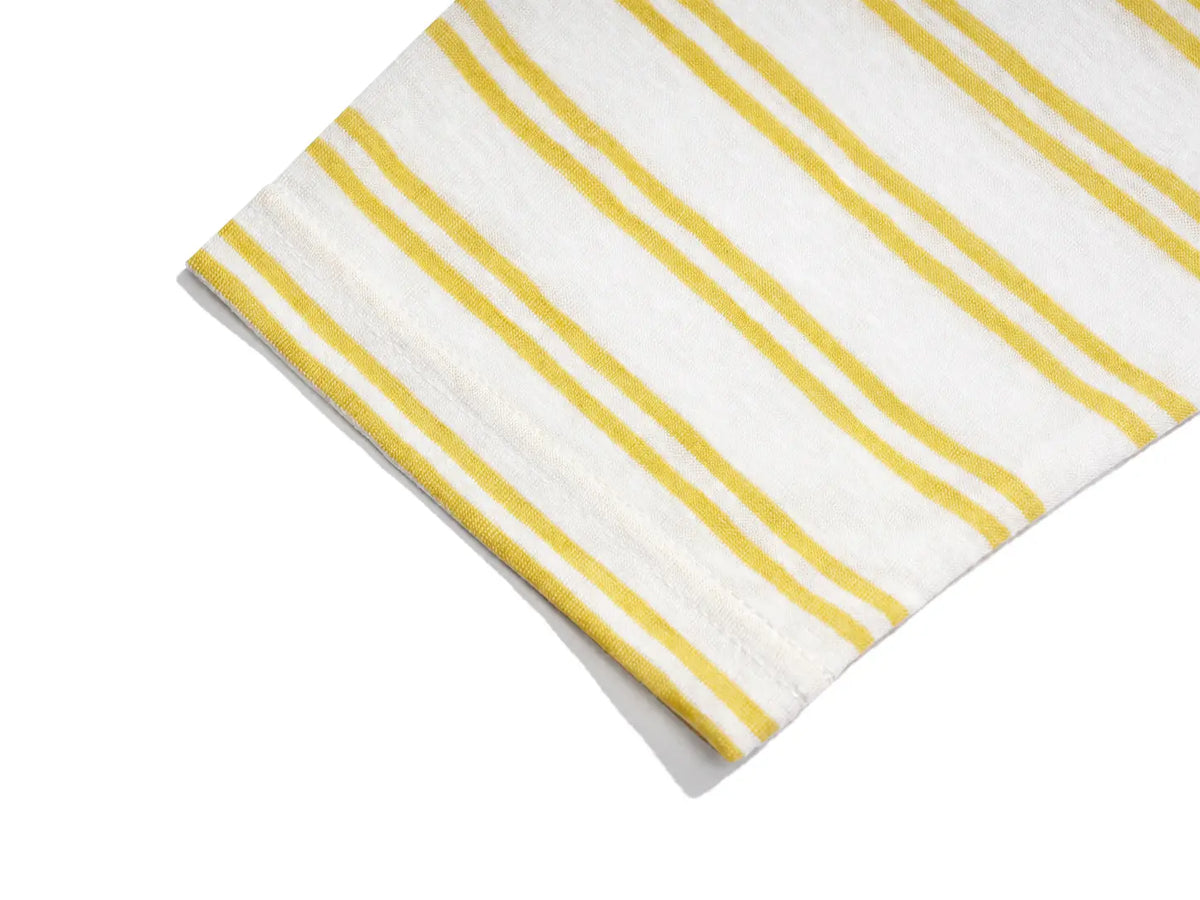 A folded white towel or cloth with thin yellow vertical stripes, shown on a clean white background. TCH Cute Bunny Rhinestone Graphic Striped Sleeve Long Sleeve T-Shirt