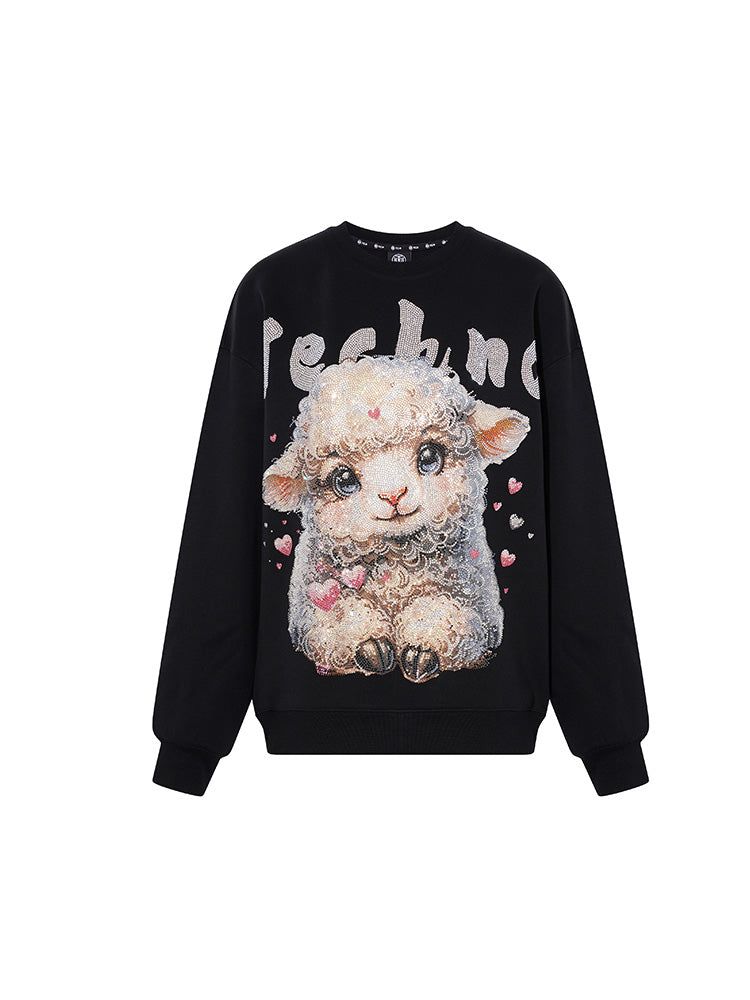 TCH Cute Lamb & Angel Wings Rhinestone Sweatshirt black HighEnd Luxury Streetwear Brand Official Showcase