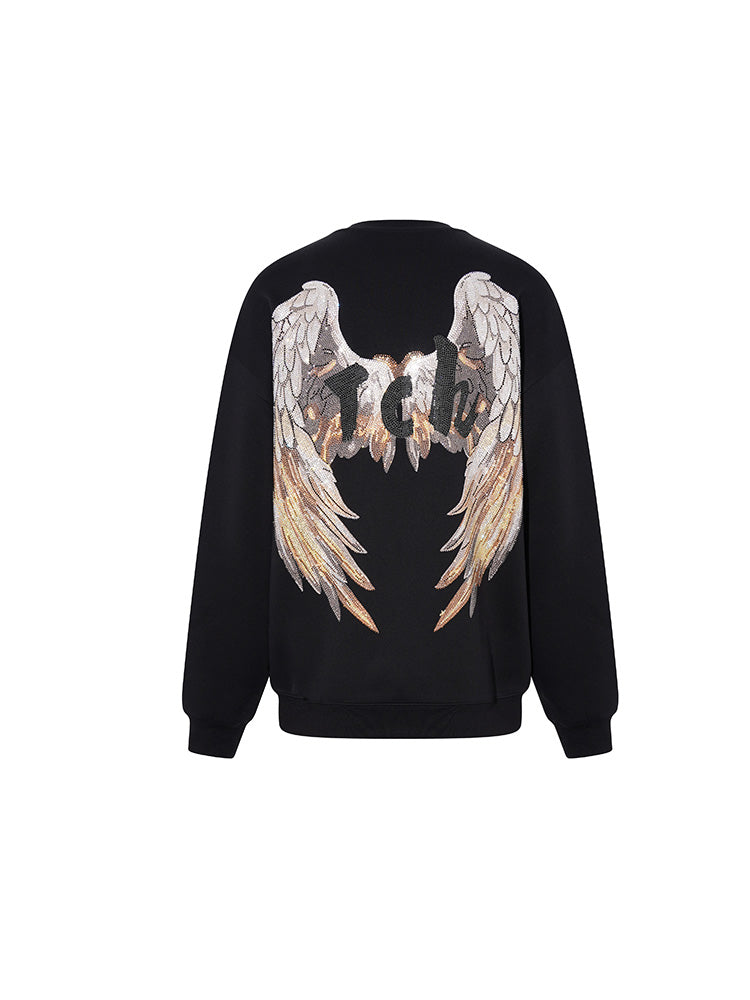 TCH Cute Lamb & Angel Wings Rhinestone Sweatshirt black HighEnd Luxury Streetwear Brand Official Showcase