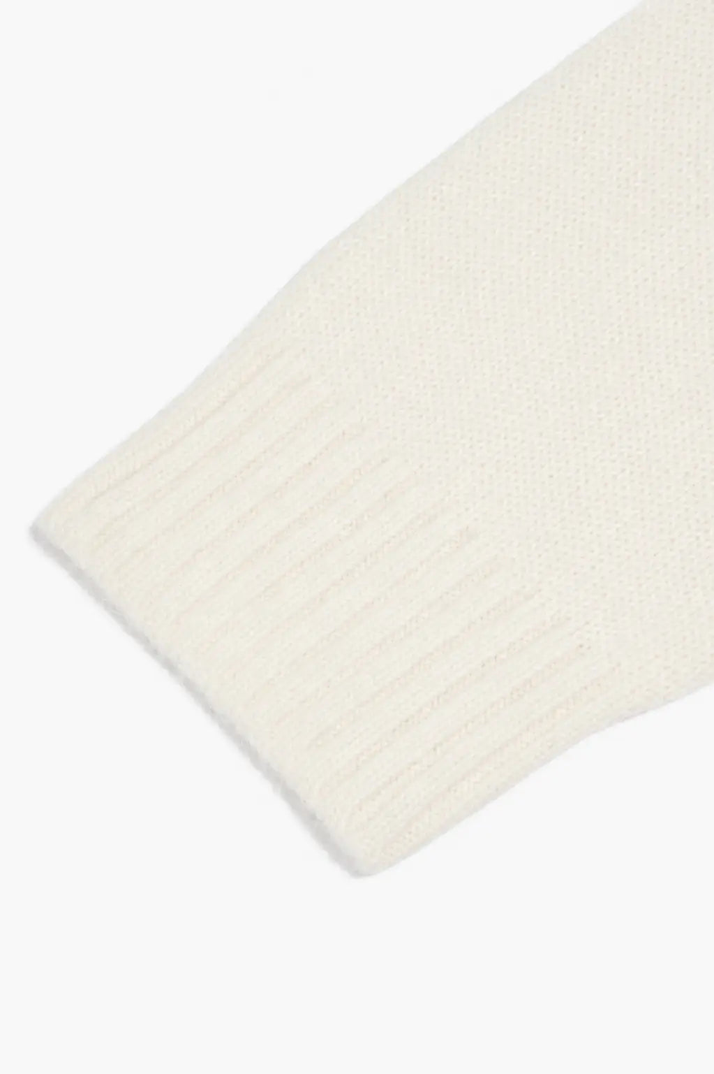 A close-up of a cream-colored ribbed knit fabric, showing the texture and cuff detail against a plain white background. TCH Cute Puppy Star Graphic Knit Sweater