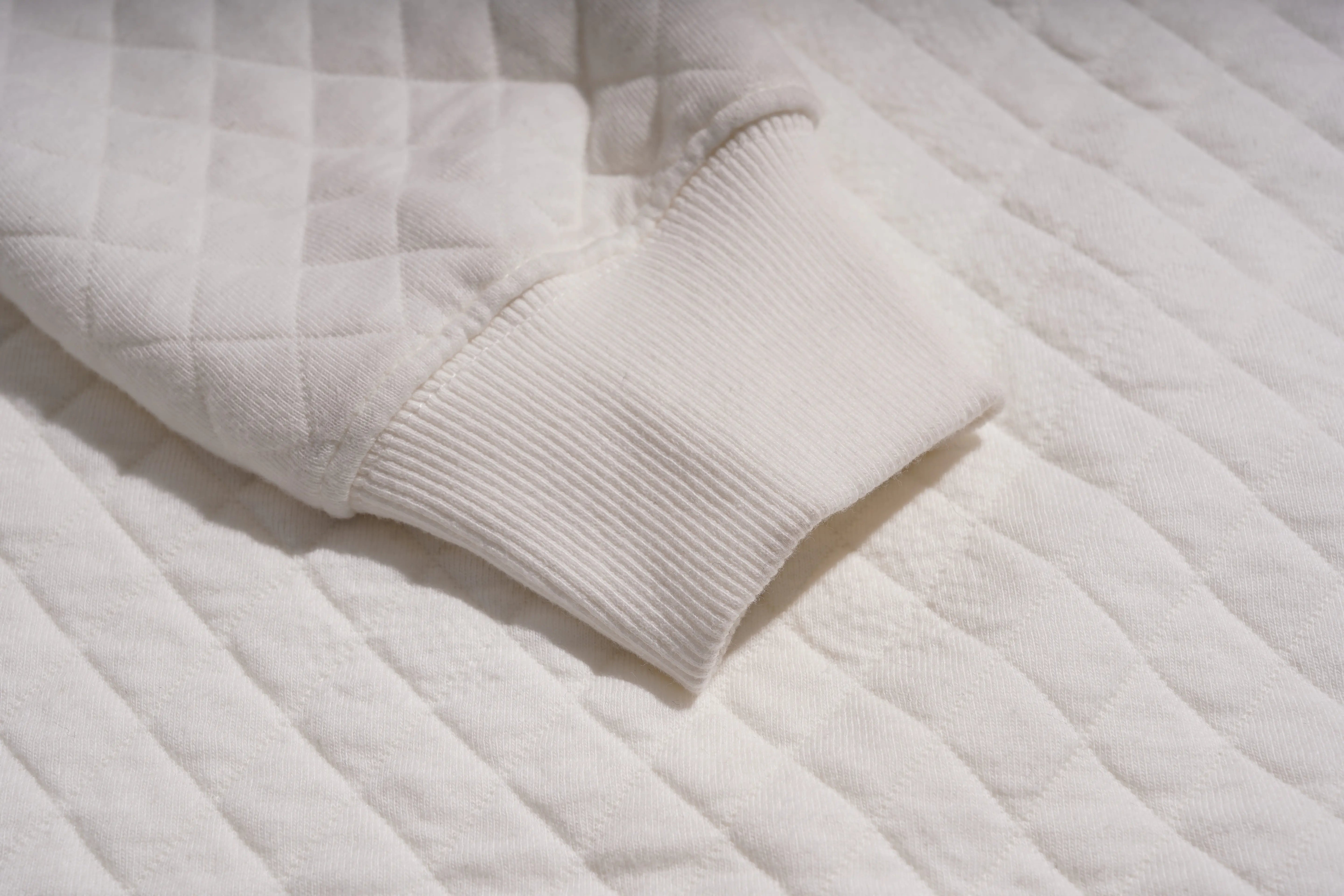 Close-up of a textured white fabric surface