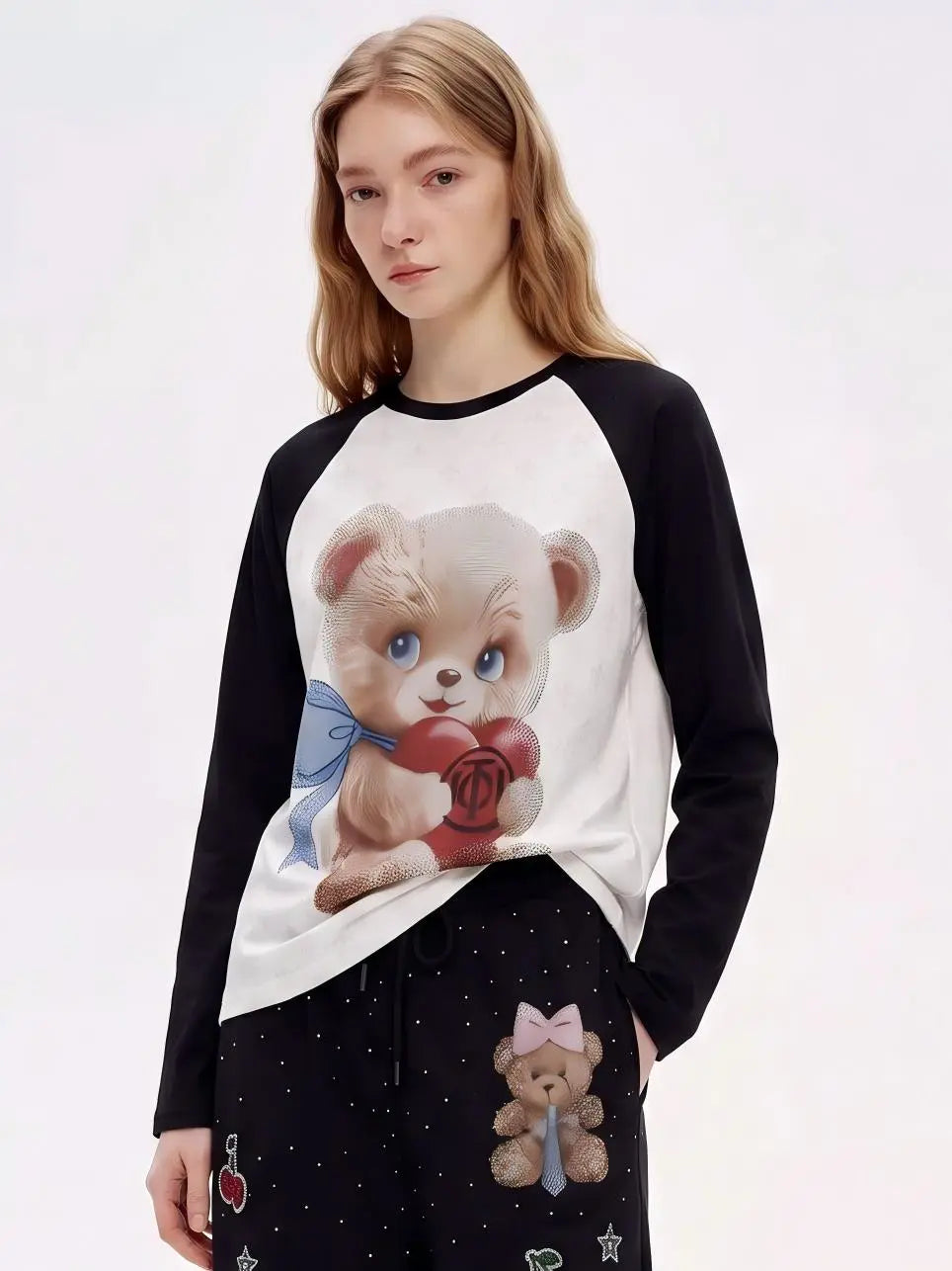 TCH Cute Teddy Bear Graphic Raglan Long Sleeve T-Shirt Luxury Streetwear Brand Official Showcase
