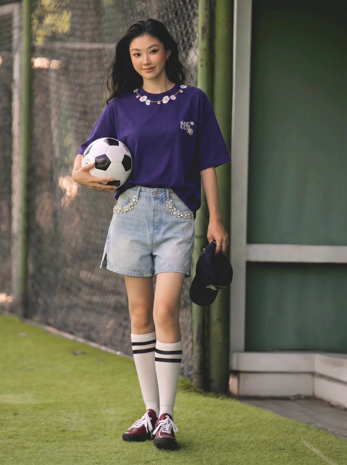 TCH Daisy Flower Graphic Oversized Navy Blue T-Shirt Luxury Streetwear Brand Official Showcase
