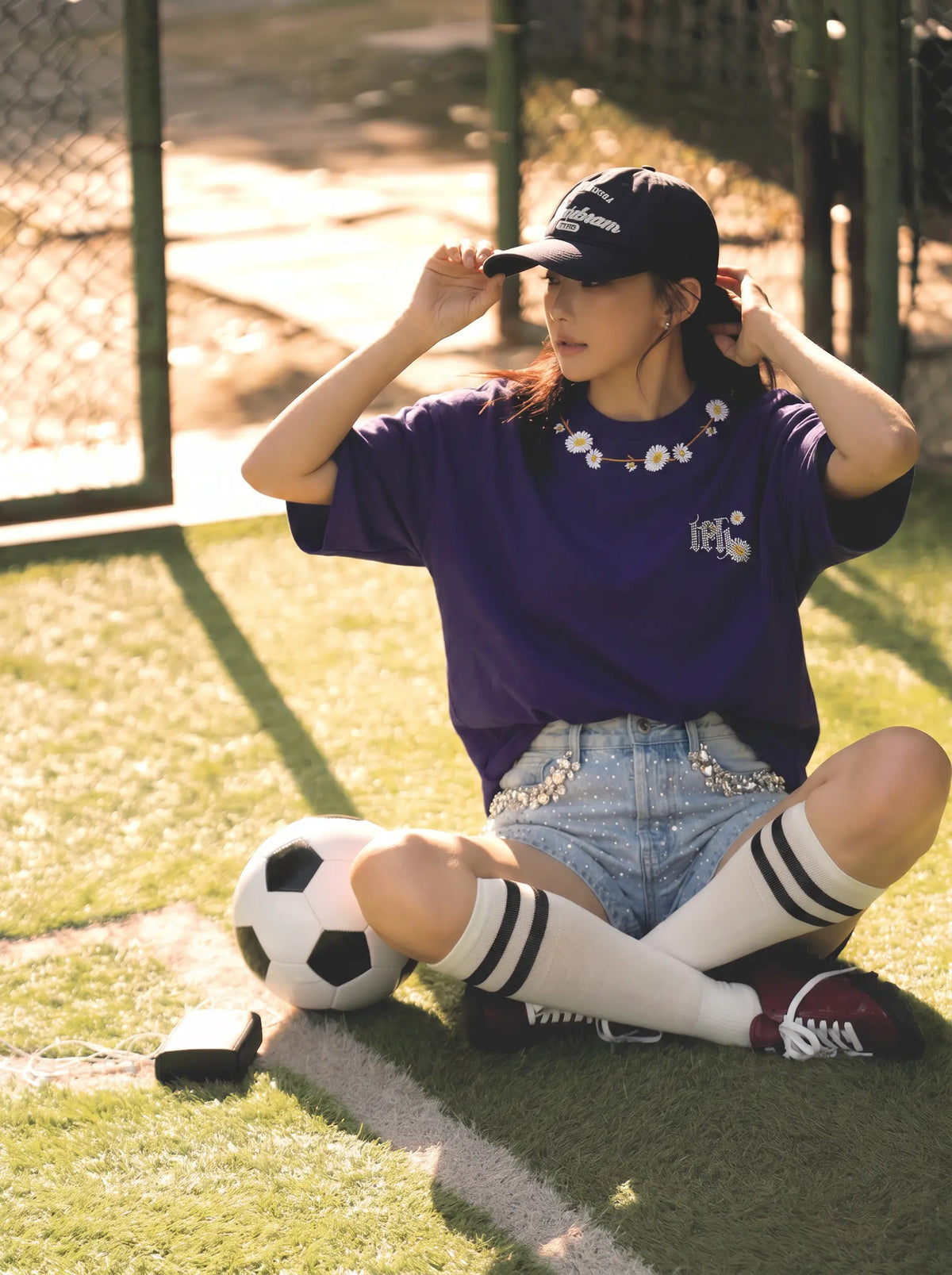 TCH Daisy Flower Graphic Oversized Navy Blue T-Shirt Luxury Streetwear Brand Official Showcase