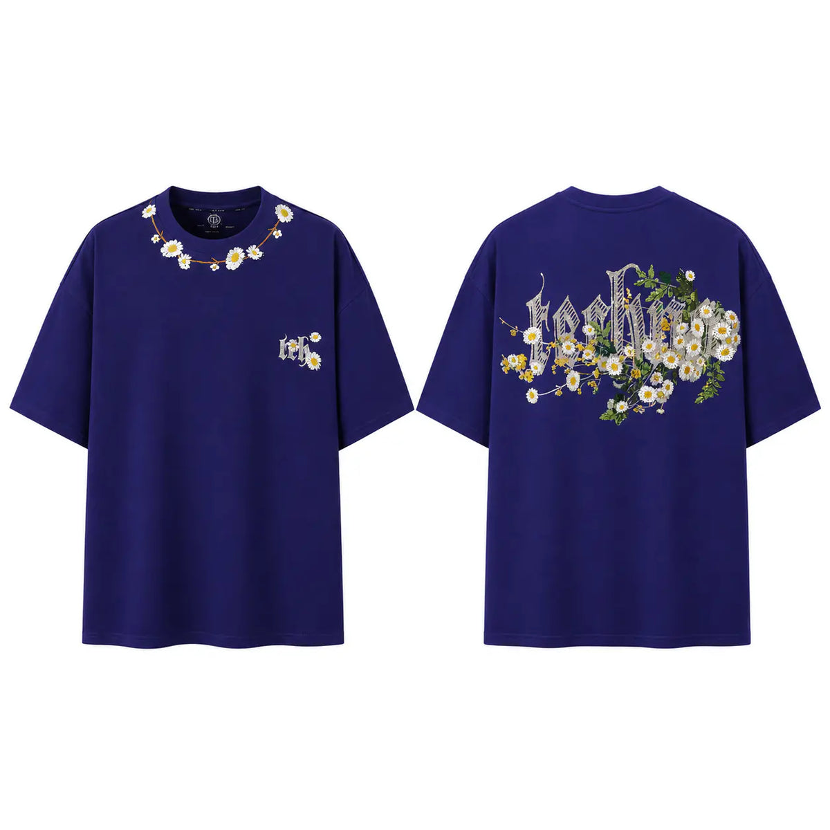 TCH Daisy Flower Graphic Oversized Navy Blue T-Shirt Luxury Streetwear Brand Official Showcase