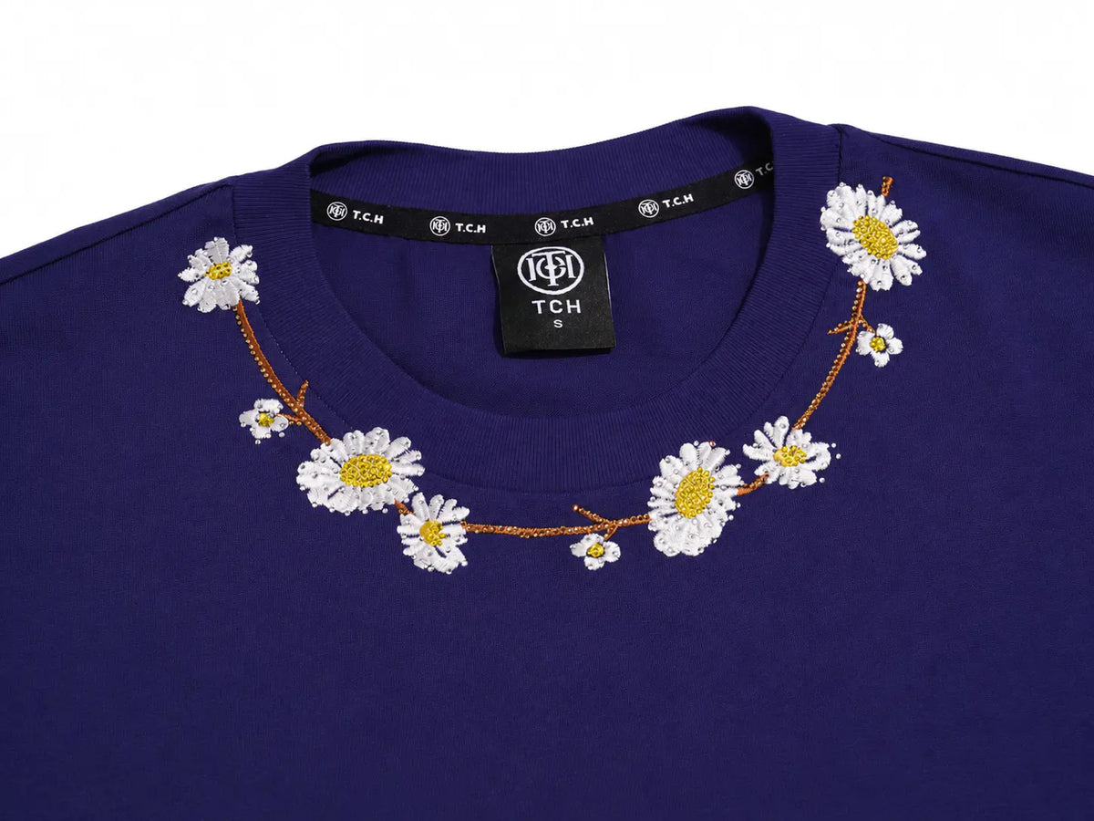 TCH Daisy Flower Graphic Oversized Navy Blue T-Shirt Luxury Streetwear Brand Official Showcase