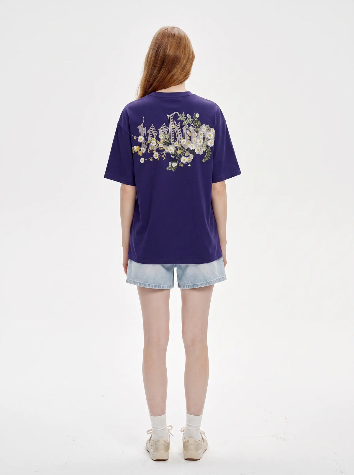 TCH Daisy Flower Graphic Oversized Navy Blue T-Shirt Luxury Streetwear Brand Official Showcase