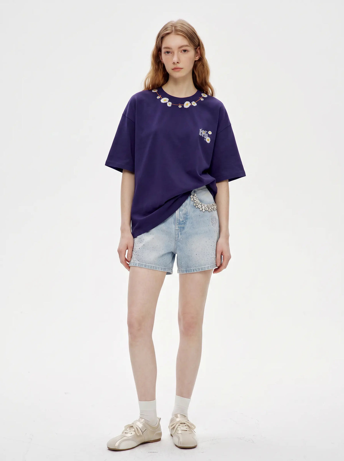 TCH Daisy Flower Graphic Oversized Navy Blue T-Shirt Luxury Streetwear Brand Official Showcase