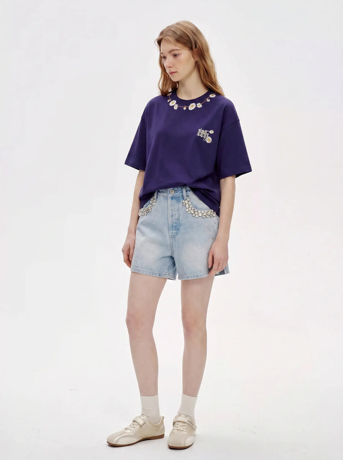 TCH Daisy Flower Graphic Oversized Navy Blue T-Shirt Luxury Streetwear Brand Official Showcase