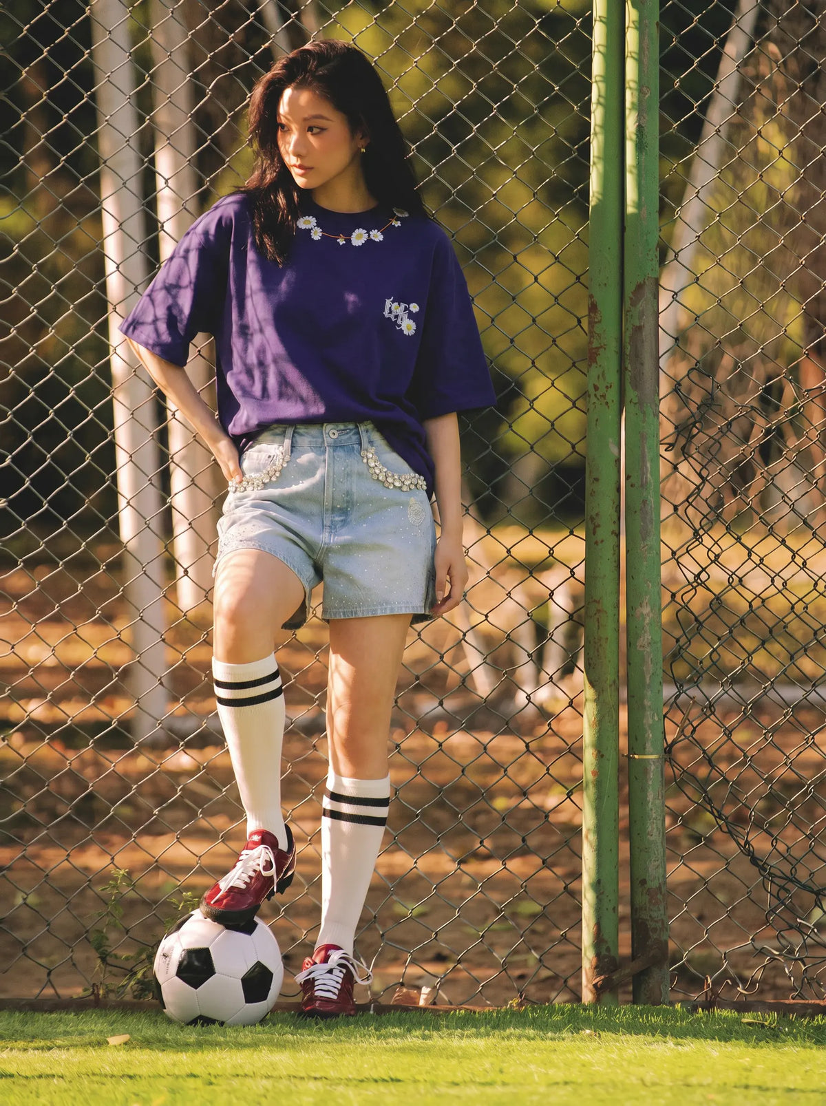 TCH Daisy Flower Graphic Oversized Navy Blue T-Shirt Luxury Streetwear Brand Official Showcase
