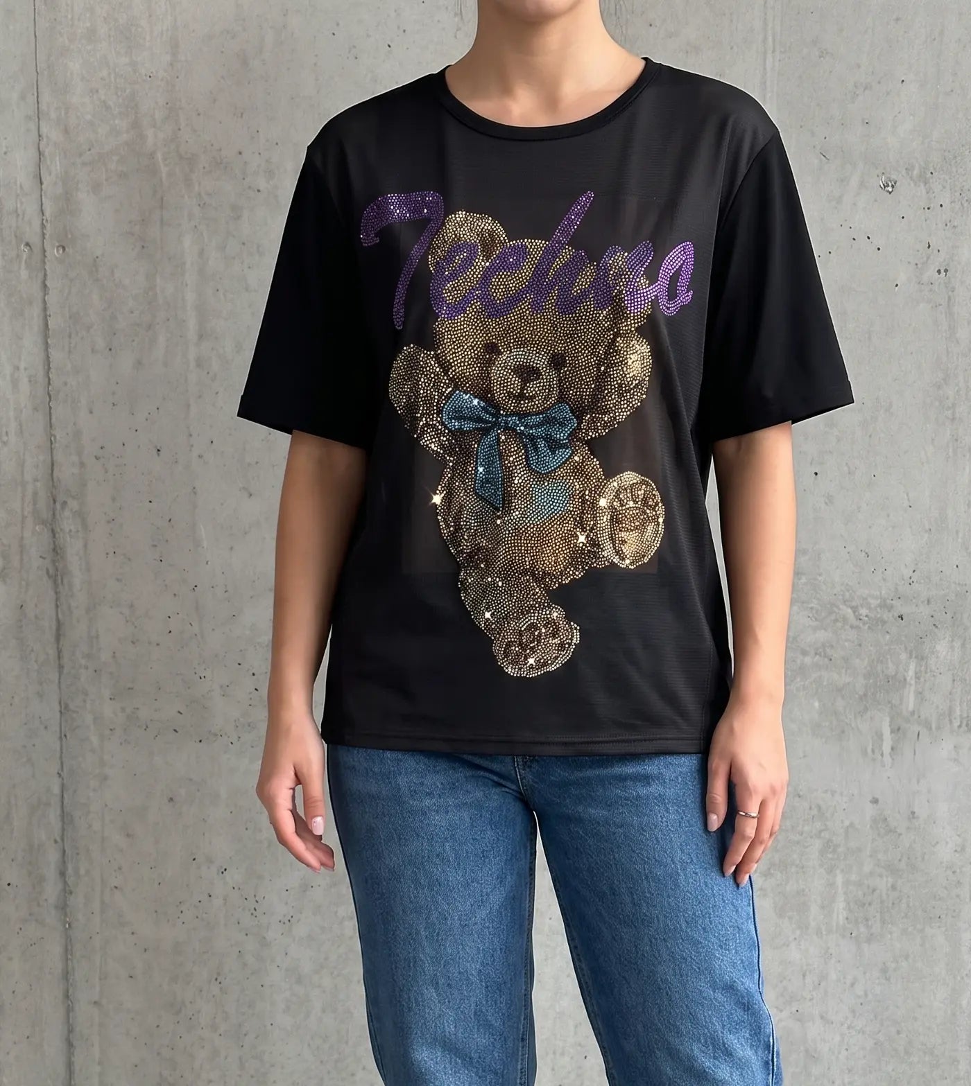 TCH Dancing Bear Rhinestone Graphic Black T-Shirt Luxury Streetwear Brand Official Showcase
