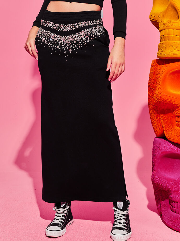 tch diamond high waisted knit long maxi skirt black HighEnd Luxury Streetwear Brand Official Showcase