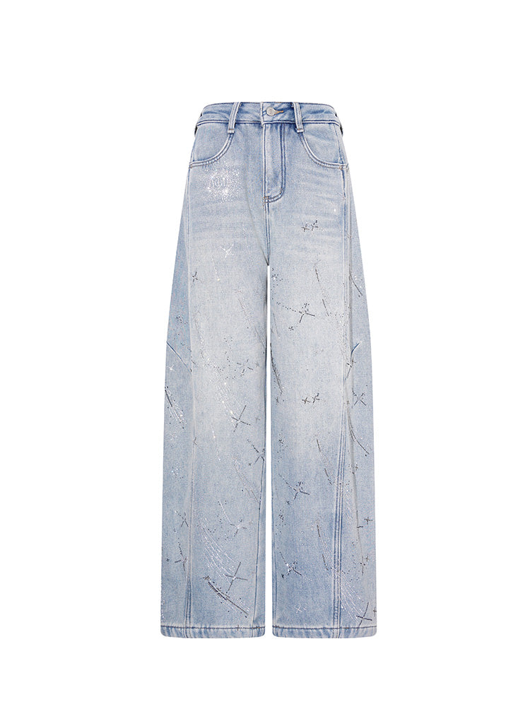 tch distressed rhinestone galaxy denim pants with fleece lining lightblue HighEnd Luxury Streetwear Brand Official Showcase