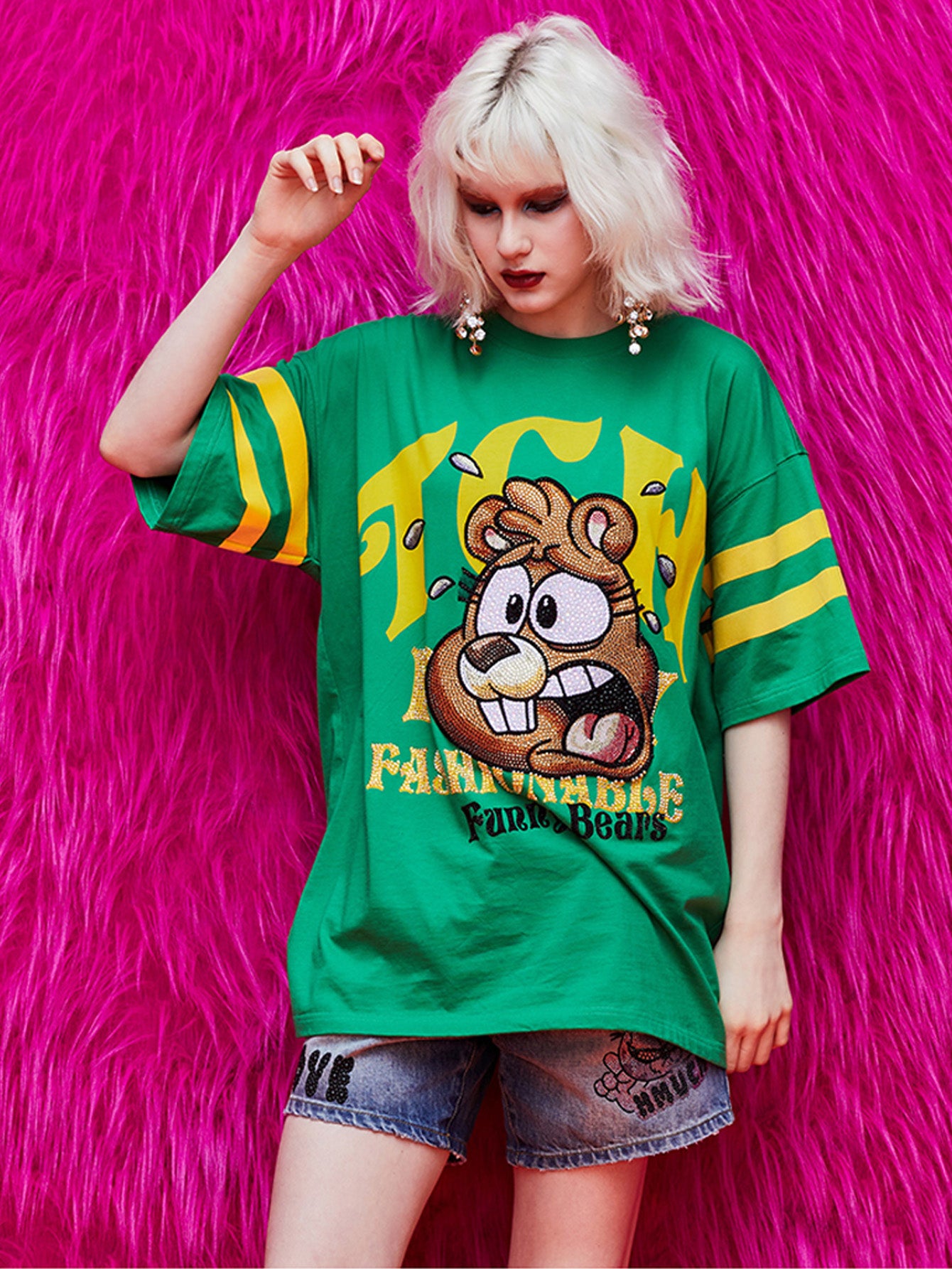 tch fashion unisex rhinestone graphic oversized t-shirt green HighEnd Luxury Streetwear Brand Official Showcase