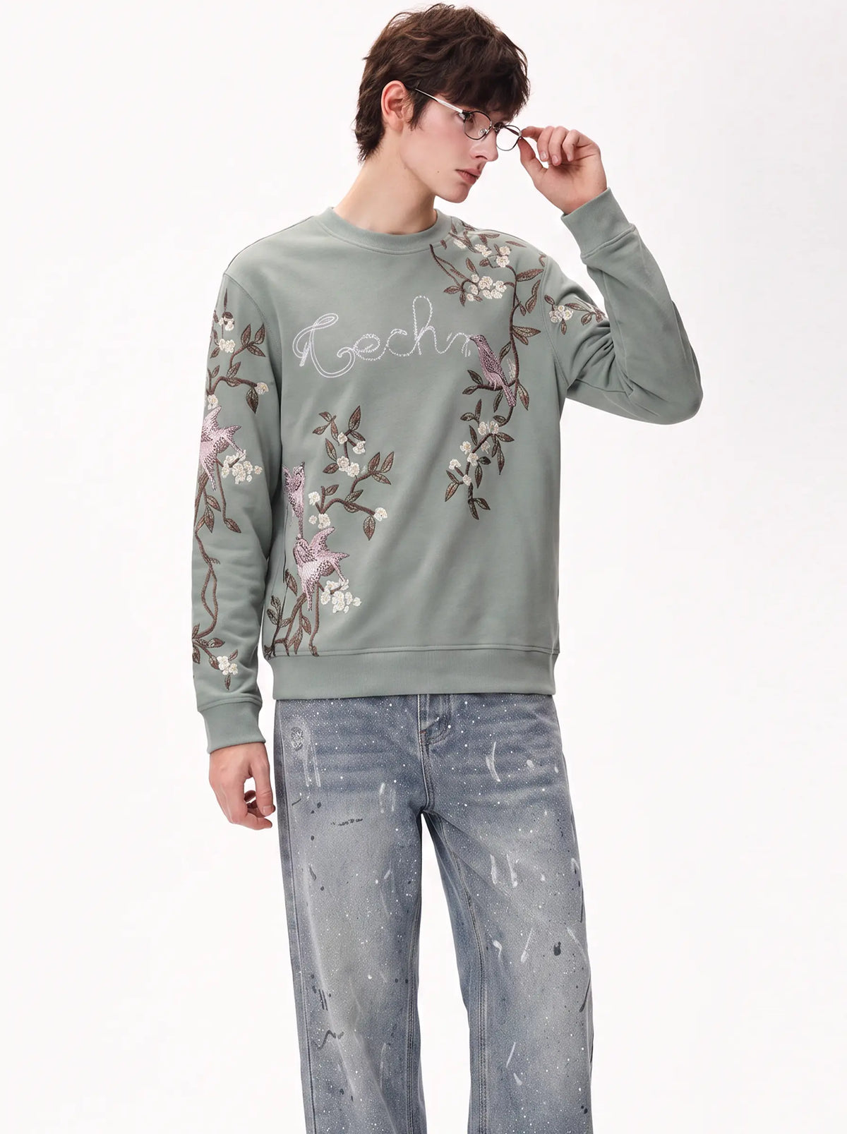 TCH Floral Bird Embroidery Oversized Sweatshirt Luxury Streetwear Brand Official Showcase