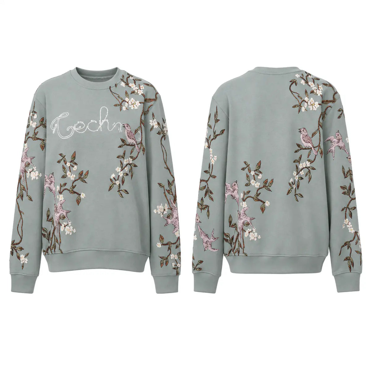 TCH Floral Bird Embroidery Oversized Sweatshirt Luxury Streetwear Brand Official Showcase