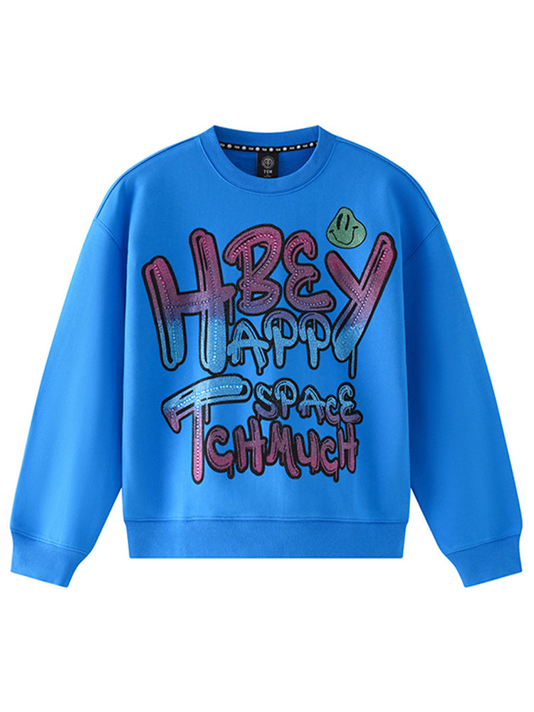 tch funny rhinestone letter print pullover sweatshirt blue HighEnd Luxury Streetwear Brand Official Showcase