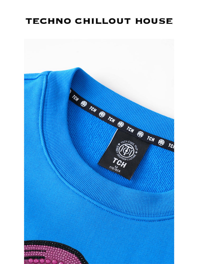 tch funny rhinestone letter print pullover sweatshirt blue HighEnd Luxury Streetwear Brand Official Showcase