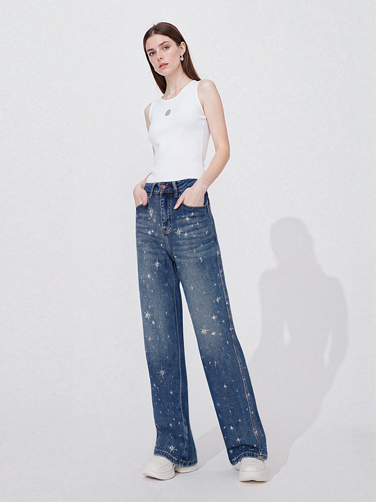 tch galaxy rhinestone sparkle straight jeans blue HighEnd Luxury Streetwear Brand Official Showcase