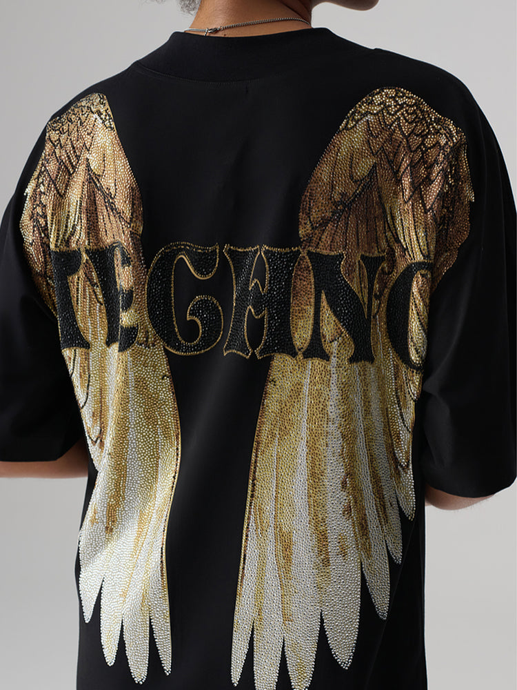 tch gold rhinestone angel wings t-shirt dress black HighEnd Luxury Streetwear Brand Official Showcase