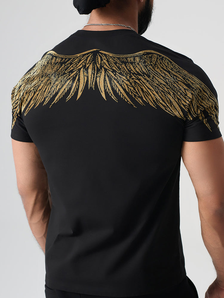 tch gold rhinestone lion tee with wings black HighEnd Luxury Streetwear Brand Official Showcase
