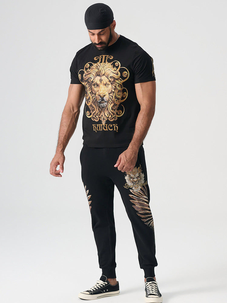 tch gold rhinestone lion tee with wings black HighEnd Luxury Streetwear Brand Official Showcase