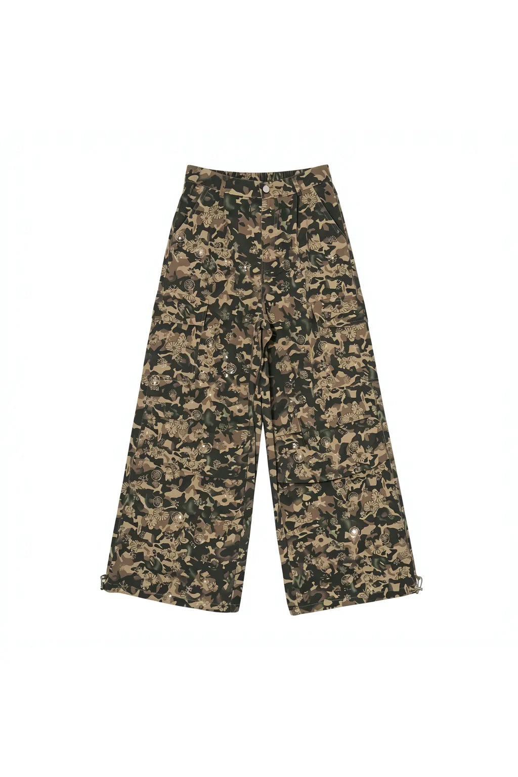 Camouflage pants on a white background, TCH Gold Snowflake Rhinestone Camo Denim Jeans