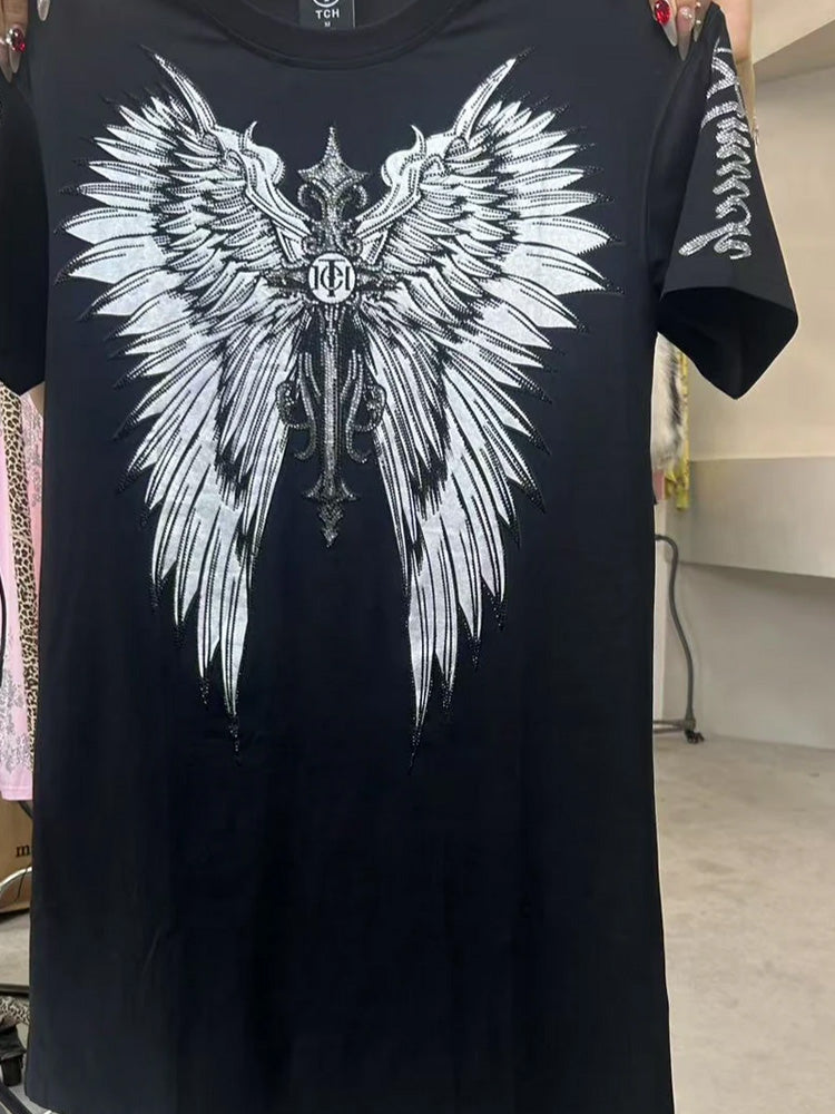 TCH Graphic Rhinestone Angel Wings T-shirt Dress black HighEnd Luxury Streetwear Brand Official Showcase