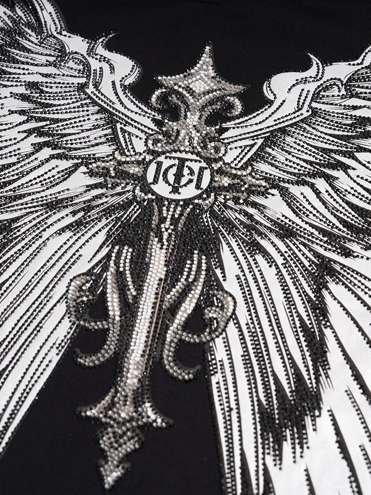 TCH Graphic Rhinestone Angel Wings T-shirt Dress black HighEnd Luxury Streetwear Brand Official Showcase