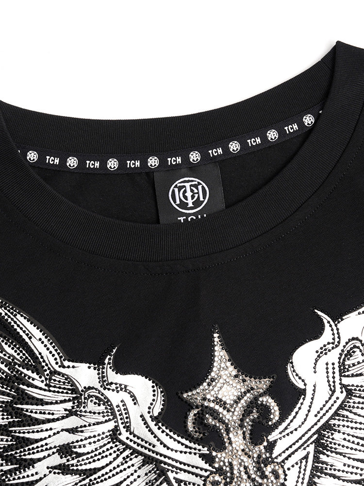 TCH Graphic Rhinestone Angel Wings T-shirt Dress black HighEnd Luxury Streetwear Brand Official Showcase