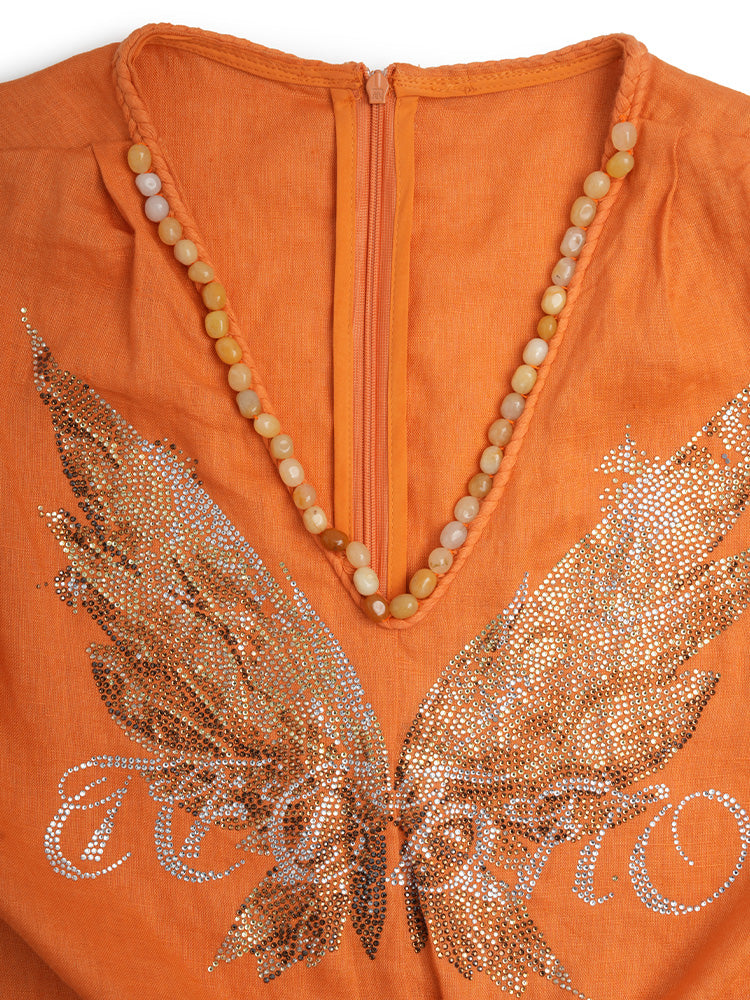 tch graphic rhinestone bead v neck sleeveless split dress orange HighEnd Luxury Streetwear Brand Official Showcase