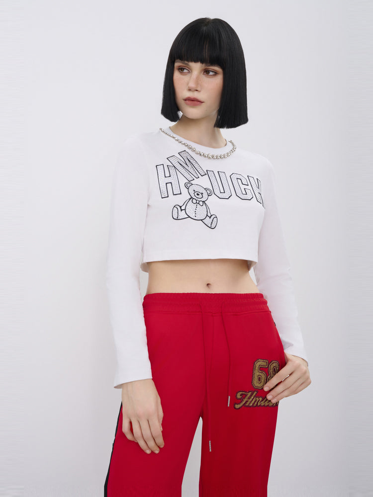 tch graphic rhinestone chain crew neck crop top white HighEnd Luxury Streetwear Brand Official Showcase