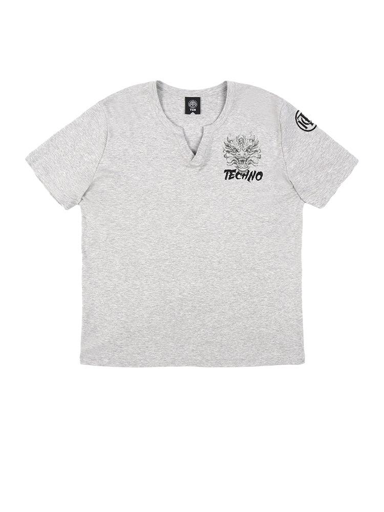 TCH graphic rhinestone cotton v neck tee lightgray HighEnd Luxury Streetwear Brand Official Showcase