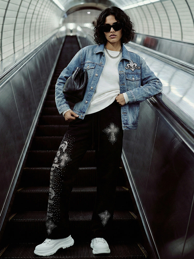 TCH Graphic Rhinestone Denim Jacket-2
