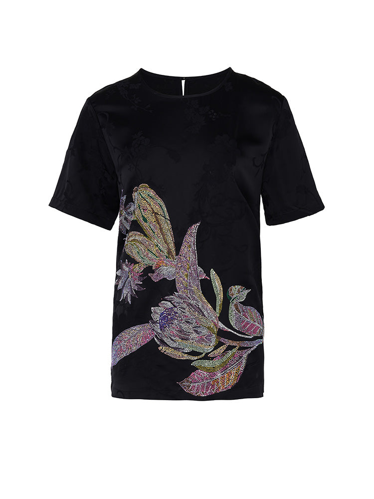 tch graphic rhinestone jacquard cotton t shirt black HighEnd Luxury Streetwear Brand Official Showcase